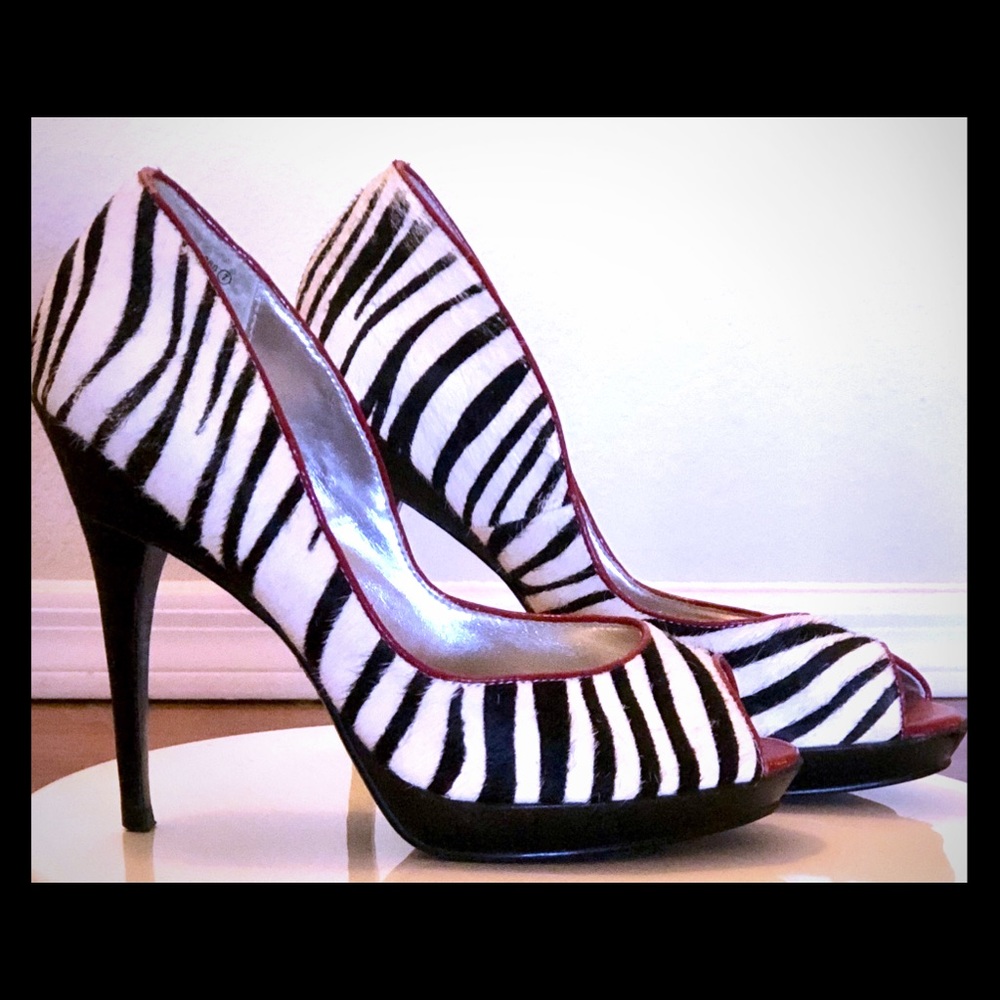 Naughty Monkey zebra ponyhair pumps size 7